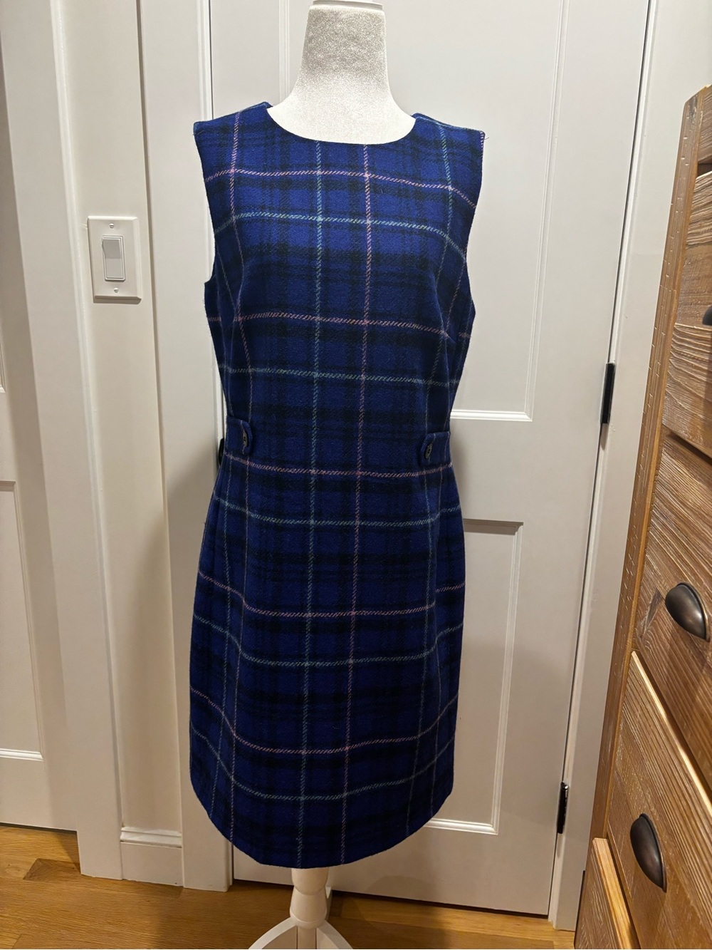 Blue Plaid Sleeveless Shift Dress